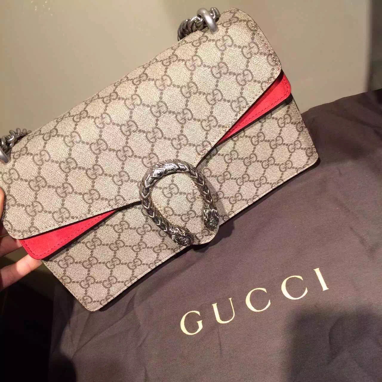 Real Gucci GG Supreme Bag 400249 KHNRN 8698 Red